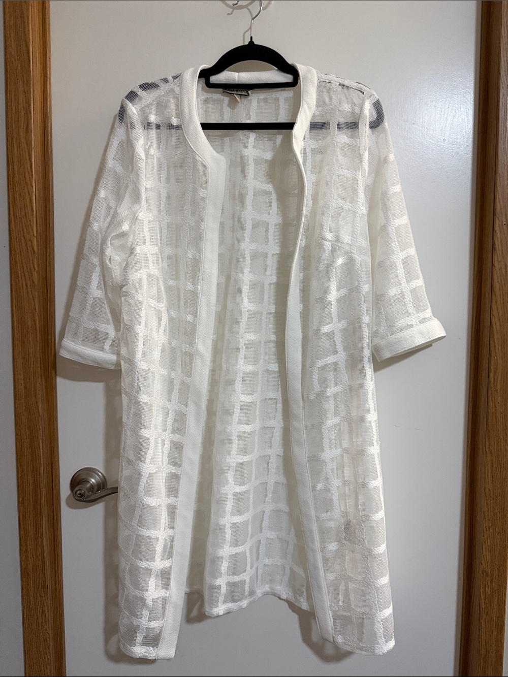 White Open-Front Sheer Knit Coat